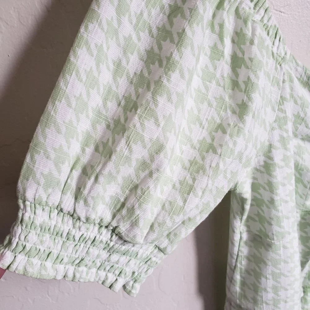 Roxy Summertime Feeling Smocked Midi Dress Houndstooth Green/White Sz Small NEW - Picture 5 of 12